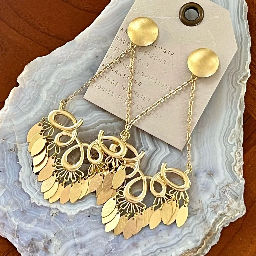 πΊπHPππΊ NWT Anthropologie Gold Scroll Chandeliers - Picture 12 of 16
